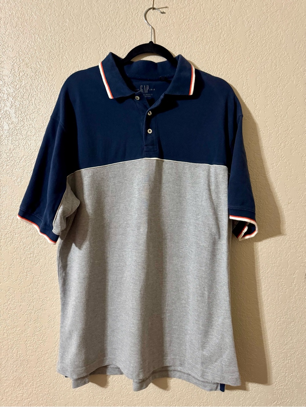 GAP Navy and Gray Colorblock Polo with Contrast Trim